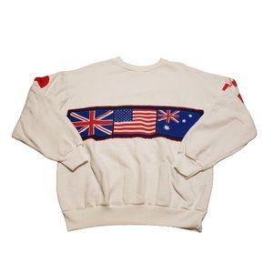 Vintage GABCO Flag Sweater White Red Blue Men's Large L Made in Australia Retro